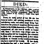 newspaper clipping, from 1855, notice of death of Eliza Ann Bias