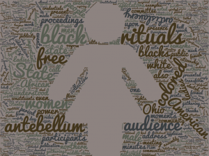 image of female symbol surrounded by words