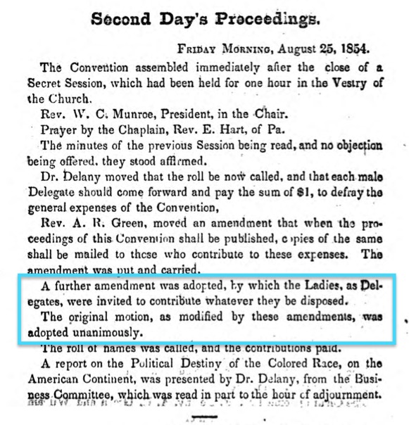 Convention minutes featuring women's participation