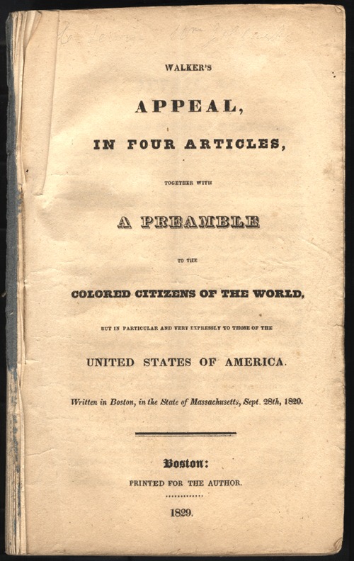 Cover of David Walker's Appeal to the Slaves of the United States