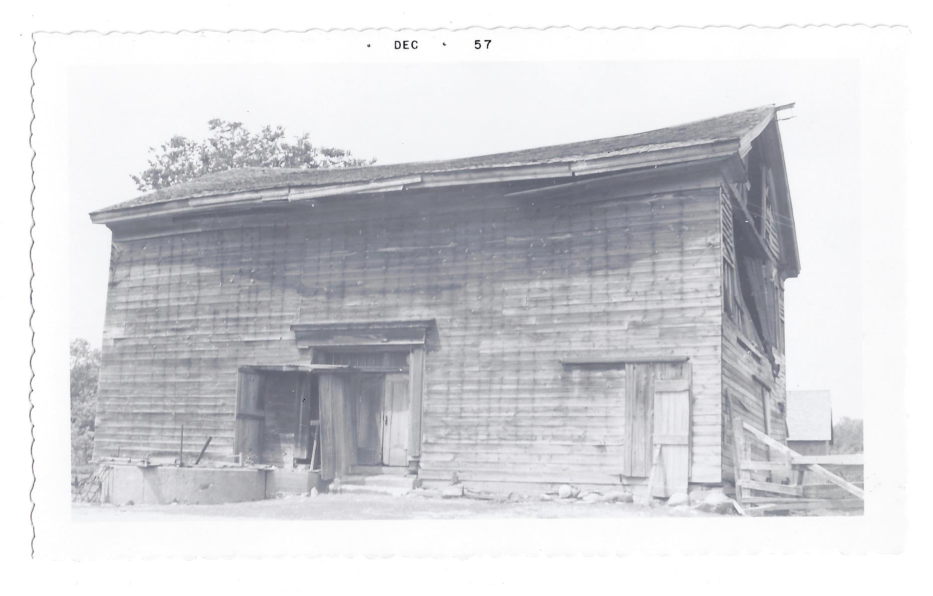Black and white photograph of building.