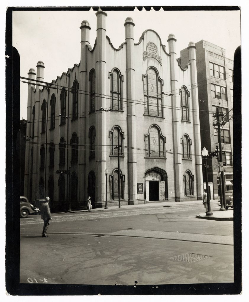 Black and white photograph of exterior of church building