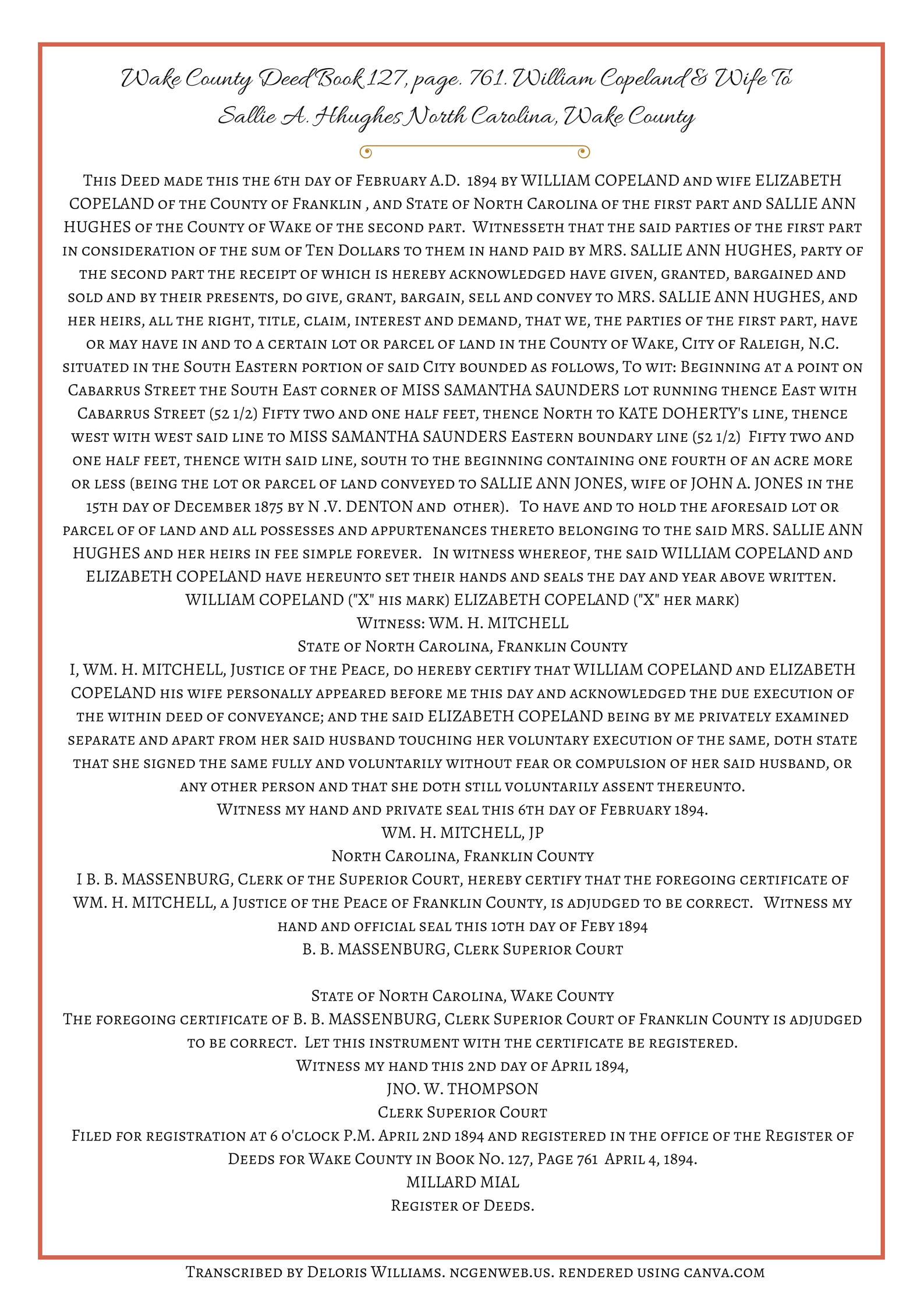 Scanned image of transcription