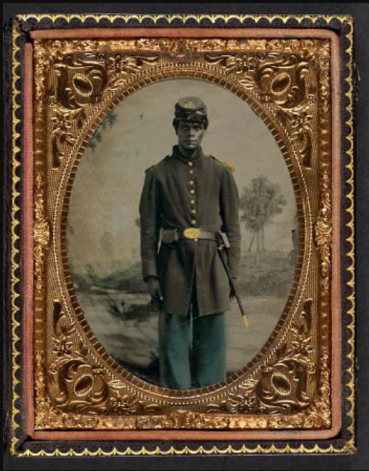 Color image of framed photograph of soldier