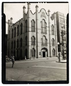 Black and white image of the exterior of a church
