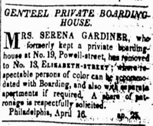 Listing in a newspaper, from 1835.