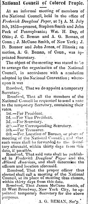 Scan of newspaper clipping Frederick Douglass' Paper