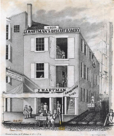 black and white photograph of a bakery